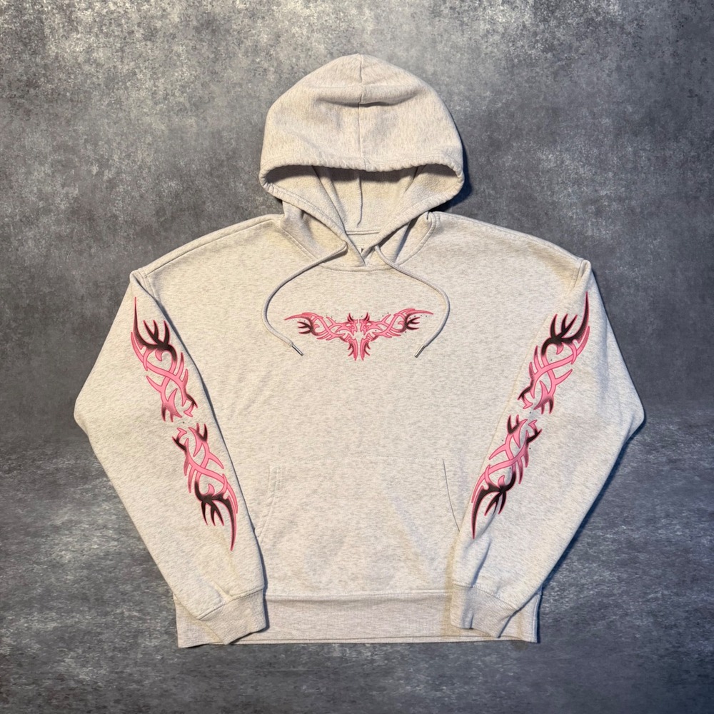 Full Tilt Tribal Graphic Hoodie Womens Large Heather Gray Pink Y2K Streetwear L